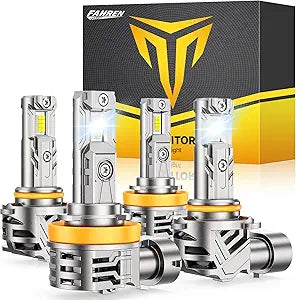 FAHREN H11 9005 Light bulbs combo, [Upgraded&Brightest] 100000LM 10X Super Bright H9 H8 HB3 off-Road Use or Fog light Bulbs, 6500k White Non-Polarity Plug and Play, Pack of 4