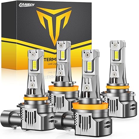 FAHREN 9005/HB3 H11/H8/H9 Led Bulbs Combo – 140000LM 1500% Super Brighter, 2025 Updated Fog Light Bulbs, 1:1 Mini Size, 6500K Cool White, Quick Install, True Plug & Play, Pack of 4